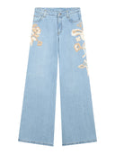 Ermanno Firenze - Jeans Flare con Ricami Floreali - Tp071ei0-Mf157 - Denim Chiaro