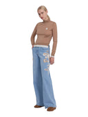Ermanno Firenze - Jeans Flare con Ricami Floreali - Tp071ei0-Mf157 - Denim Chiaro