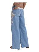 Ermanno Firenze - Jeans Flare con Ricami Floreali - Tp071ei0-Mf157 - Denim Chiaro
