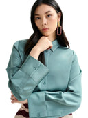 essentiel antwerp - camicia oversize in raso con abbottona - ipomoea-pb20 - poseidon blue