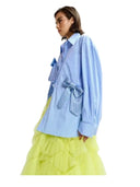 Essentiel Antwerp - Camicia Jiwi cotone oversize a righe con fiocchi - Jiwi-J1Nb - Bianco/Blu/Nero