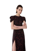 Mar De Margaritas - Kristel - Abito Midi Con Drappeggio E Bottoncini - Mmabw01537-Ne134 - Rose Nero