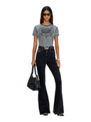 Diesel - T-shirt in jersey con strass ed effetto burnout - A232400Plbq-97W-003 - Off/Black