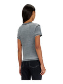 Diesel - T-shirt in jersey con strass ed effetto burnout - A232400Plbq-97W-003 - Off/Black