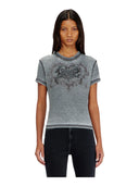Diesel - T-shirt in jersey con strass ed effetto burnout - A232400Plbq-97W-003 - Off/Black