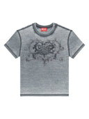 Diesel - T-shirt in jersey con strass ed effetto burnout - A232400Plbq-97W-003 - Off/Black