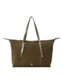 Pinko - Borsa tote in suede con dettagli texani - 107649A0F6-V65N - Militar Green-Nickel