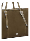 Pinko - Borsa tote in suede con dettagli texani - 107649A0F6-V65N - Militar Green-Nickel
