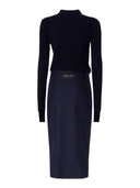 Pinko - Abito midi Dianella in lana con gonna gessata - 107795A3Mc-Ei1 - Blu/Grigio