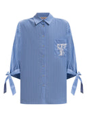 Twinset - Camicia Con Fiocchi Nelle Maniche - 262Tp276A-13914 - Bastonetto Azzurro/Neve