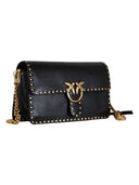 Pinko - Borsa a Tracolla Piccola in Pelle con Borchie. - 107664A2Jg-Z99Q - Nero-Antique Gold
