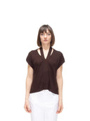 Alpha Studio - Scollo V S/Maniche Integrale Shiny Ribs - Ad-6171F-2009 - Cioccolato