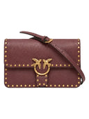 Pinko - Borsa a Tracolla Piccola in Pelle con Borchie - 107665A2Jg-Ww5Q - Ribes Intenso-Antique Gold
