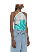 Pinko - Top Synchro Twill Stampa Banda - 106732-A38G-Sz4 - Multi. Verde/Bianco