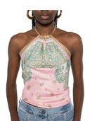 Pinko - Top Synchro Twill Stampa Banda - 106732-A38G-Nl4 - Rosa/Bruciato
