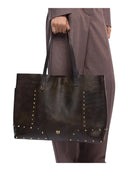 Pinko - Borsa Tote Cloud Leather con Borchie e Patch - 107650A3Ma-L64Y - Dark Brown-Gold