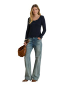 Lauren Ralph Lauren - Maglietta a coste con scollo rotondo - 200980145002 - Lauren Navy
