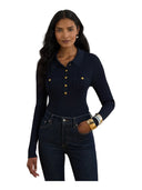 Lauren Ralph Lauren - Maglia polo a coste a maniche lunghe - 200P03459001 - Lauren Navy