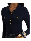 Lauren Ralph Lauren - Maglia polo a coste a maniche lunghe - 200P03459001 - Lauren Navy
