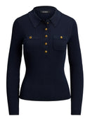 Lauren Ralph Lauren - Maglia polo a coste a maniche lunghe - 200P03459001 - Lauren Navy