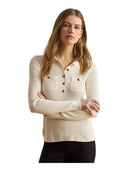 Lauren Ralph Lauren - Maglia polo a coste a maniche lunghe - 200P03459003 - Mascarpone Cream