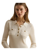 Lauren Ralph Lauren - Maglia polo a coste a maniche lunghe - 200P03459003 - Mascarpone Cream