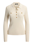 Lauren Ralph Lauren - Maglia polo a coste a maniche lunghe - 200P03459003 - Mascarpone Cream