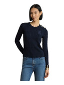 Lauren Ralph Lauren - Maglia lavorata a trecce con bottoni - 200P14039002 - Lauren Navy