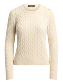 Lauren Ralph Lauren - Maglia lavorata a trecce con bottoni - 200P14039003 - Mascarpone Cream