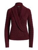 Lauren Ralph Lauren - Maglia in misto cotone con collo scialle - 200P14042501 - Dark Garnet