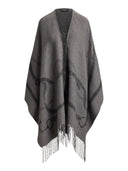 Lauren Ralph Lauren - Mantella jacquard a cinture con frange - 454P23618001 - Black/Charcoal